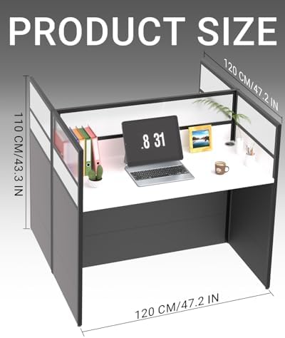 Nykto 2-Person Office Cubicle Desk Workstation w/Mute Privacy Panels, Black - Image 2