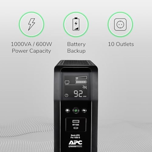 APC UPS 1000VA Sine Wave UPS Battery Backup & Surge Protector, Backup Battery Power Supply with AVR, (2) USB Charger Ports, BR1000MSR (Renewed) - Image 5