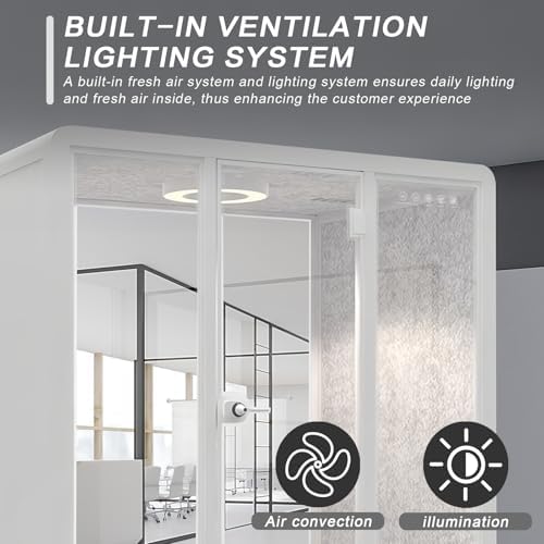 White Office Pod Booth 87IN (White Simple Appearance Design)(Reduce Noise by 25-35 Decibels)(Silent Fresh Air System) Soundproof Booth with Lighting,Universal Wheel for Meeting - Image 5