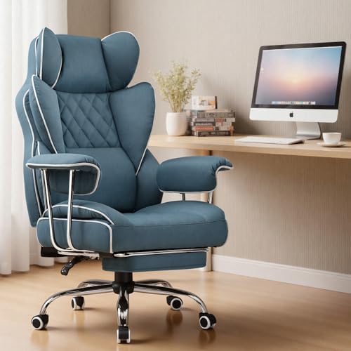 COMHOMA Big and Tall Gaming Chair with Pocket Spring Lumbar Support, Ergonomic Office Chair with Footrest, Executive Desk Chair with Outward Fixed Soft Armrests, Computer Chair with High Back, Blue - Image 2