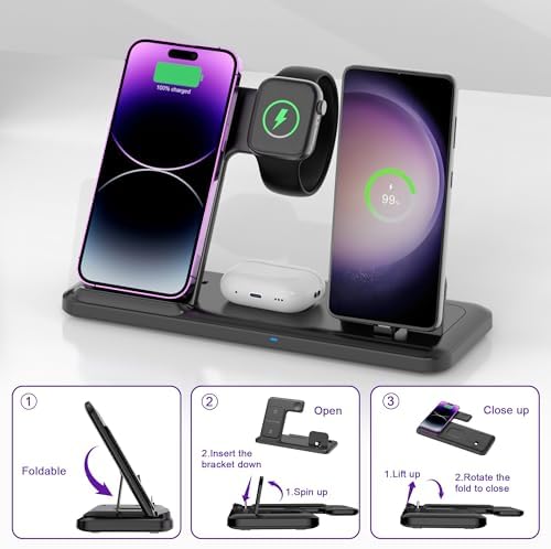 Wireless Charger for iPhone Charging Station, Foldable 4 in 1 Fast Charging for iPhone 16 15 14 13 12 Pro Max Plus, Charger Stand for Apple Watch & Airpods 4 3 2 Pro,for Samsung Series Black - Image 4
