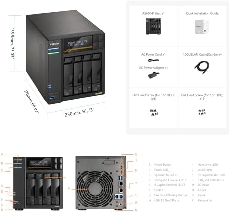 Asustor Lockerstor 4 Gen3 AS6804T, 4 Bay NAS, AMD Ryzen 3.8GHz Quad-Core, 16GB ECC DDR5, 4 M.2 NVMe Slots, Dual 5GbE & 10GbE Port, Network Attached Storage, Enterprise Grade for Enthusiasts(Diskless) - Image 3