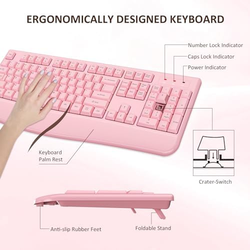 EDJO Wireless Keyboard and Mouse Combo, USB Plug & Play (Pink) - Image 3