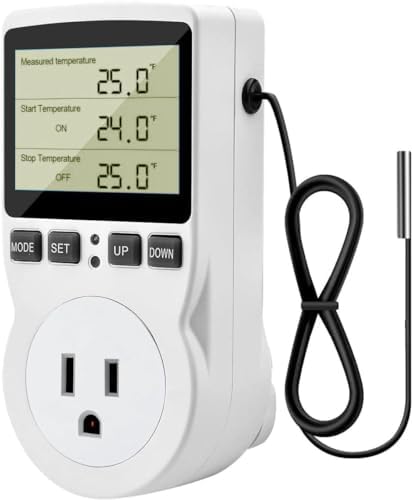 Diymore 1800W Plug in Thermostat Temperature Controller Electric Digital RV Thermostats Heating Cooling Control Mode Timer White 120V 15A Digital Temperature Controller Thermostat Timer LCD Display by diymore