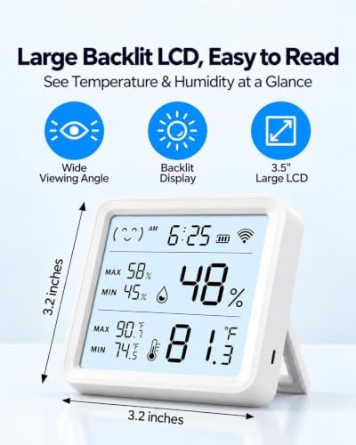 eMylo WiFi Thermometer Hygrometer with App Alerts, 3.5” Backlit Display - Image 5