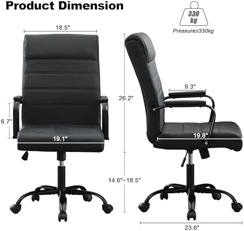 Office Desk Chair,Modern Leather Conference Room Chairs,High Back Home ofiice Chair,Adjustable Height Swivel Executive Computer Chair with Armrest and Padded Seat,Pure Black - Image 3