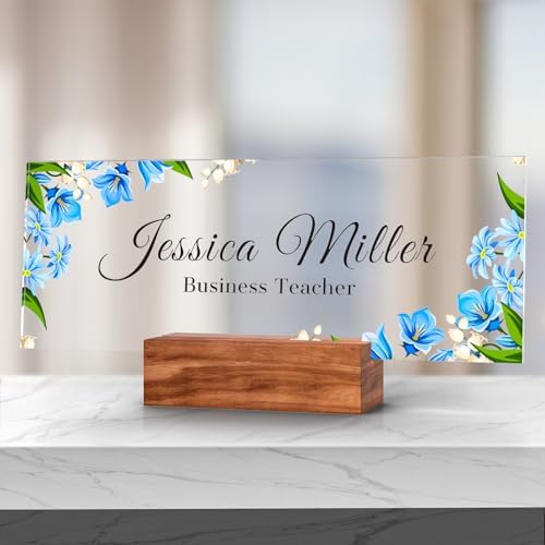 Personalized Acrylic Desk Name Plate with Walnut Wood Base by nyareka