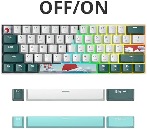 surmen Wireless Keyboard 60% Gaming Keyboard 60 Percent, Hot Swappable RGB Mini Bluetooth BT5.0/USB-C Mechanical Keyboard with Software for Windows Mac Laptop (Gateron Red, Green 61) - Image 3