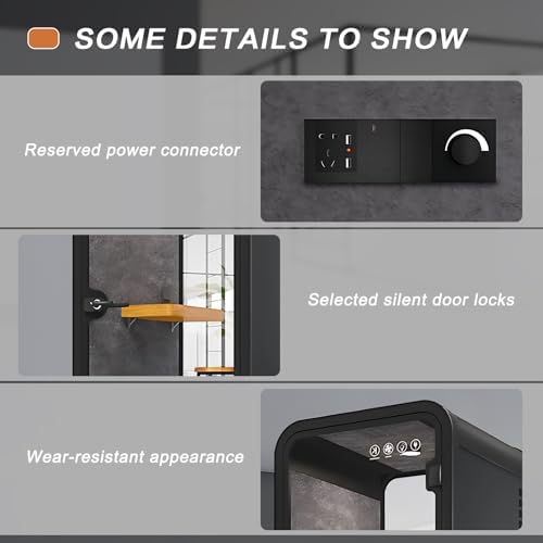 Office Sound Booth with Audio Privacy - Black Office Pod with Curved Corner Design&Small Table,Soundproof Booth Includes Central Lighting,Honeycomb Aluminum Panel,Fans for Negotiation(63IN) - Image 6