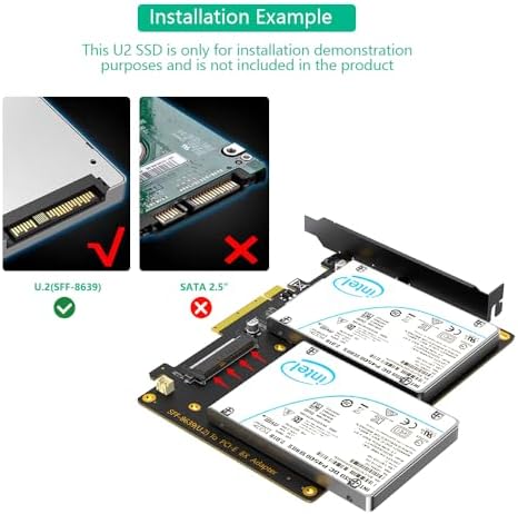 Dual U.2 SSD to PCIe 4.0 X8 Adapter, Support 2 x U.2 SSD or Soft Raid, Without PCI-e Splitter Function (PCIe Bifurcation Motherboard is Required) - Image 4