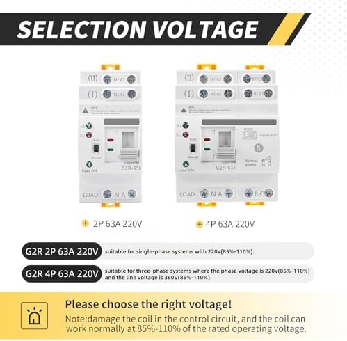 Mini ATS AC Automatic/Manual Transfer Switch 2P 63A 220V, ATS Manual Transfer Switch for Uninterruptible Power Supply Home,Dual Power Electrical Selector Switch DIN Rail Mount (G2R 2P 63A AC220V) - Image 5