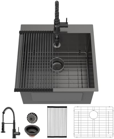 Sarlai Laundry Sink with Faucet Black Drop In Kitchen Sink Utility 12" Deep by Sarlai