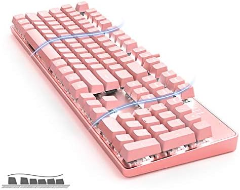 Merdia Full Size Wired Mechanical Gaming Pink Keyboard | Blue Switch 104 Keys US Layout Full Size Pink PC Gaming Keyboards | Hot Swappable LED Backlit Light Up Wired Mechanical Computer Keyboards - Image 3