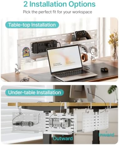 PEGZONE Under Desk Cable Management Tray, 30.2" No-Drill C-Clamp Pegboard - Image 2