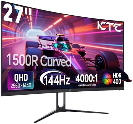 KTC 27 Inch Curved Gaming Monitor, 1440P QHD 144Hz 1500R PC Monitor, H27S5C by KTC