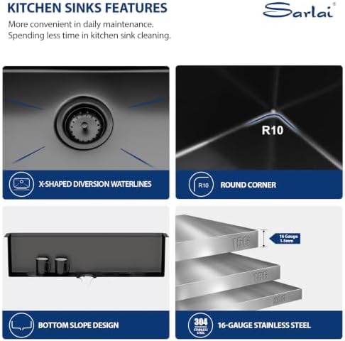 Sarlai 39 Matte Black Undermount Kitchen Sink Workstation Sinks 39x19 Inch - Image 5
