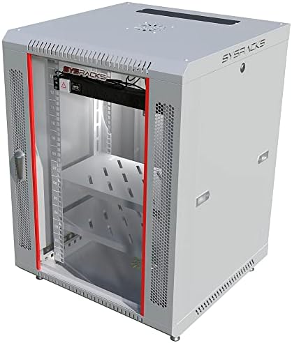 15U Wall Mount Server Rack Cabinet, 19 Inch Network and AV Enclosure, 24 Inch Deep, Locking Glass Door, Fan, PDU, 2 Shelves by SYSRACKS