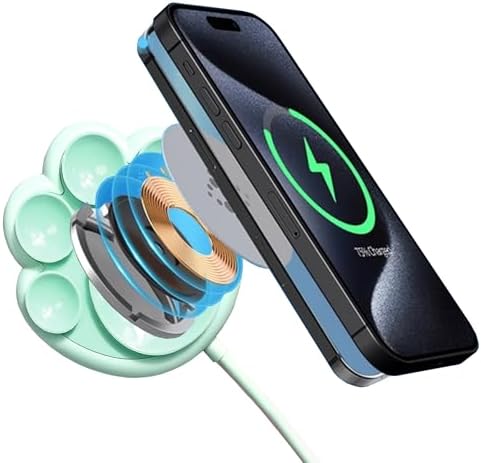 Blue Cat Paw Wireless Charger - 15W Fast Charging Pad for iPhone & Android, Cool Tech Gift for Cat Boys, Best Buds & Teens (Modern Design) (No AC Adapter) (Light Blue) - Image 2