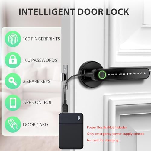 Smart Door Lock with Knob, Keyless Entry Door Locks with Handle, Fingerprint Door Knob for Bedroom/Front Door/Apartment,Generate Passcode Remotely Black - Image 5