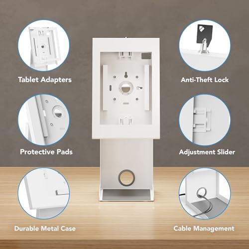Mount-It! iPad Kiosk Stand with Printer Shelf, Locking Anti-Theft, White - Image 5