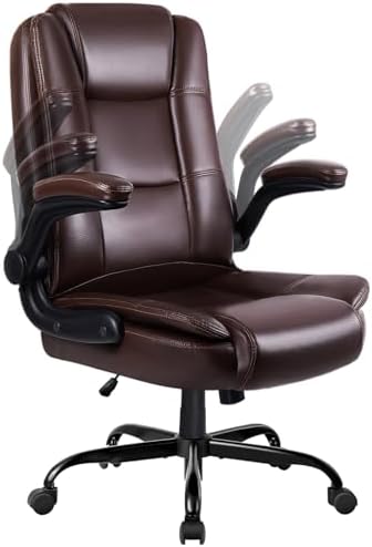 LEMBERI Flip-up Arms Office Desk Chair Big and Tall Managerial Executive Chair, High Back Computer Chair Ergonomic Adjustable Height PU Leather Chairs with Armrest for Long Time Sitting by LEMBERIHOME