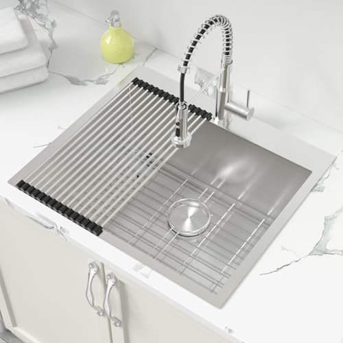 Sarlai Laundry Sink with Faucet - Drop In 25"x22"x12" Deep Laundry Utility Kitchen Sink Drop-in Topmount Single Bowl Sink 16 Gauge Stainless Steel Kitchen Laundry Room Sinks Basin - Image 2