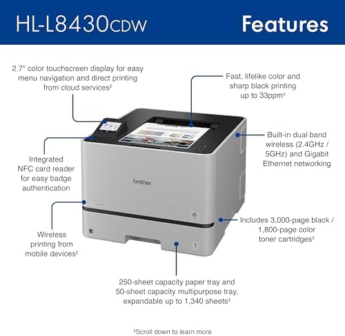 Brother HL-L8430CDW Business Color Laser Printer with Low-Cost Printing and Wireless Networking - Image 2
