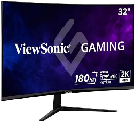 ViewSonic VX3218C-2K 32 Inch 1440p Curved Gaming Monitor, 180Hz and 1ms for Smooth Gameplay, FreeSync Premium and Eye Care Technology for Smooth Visuals, HDMI, and DisplayPort Inputs by ViewSonicCorporation