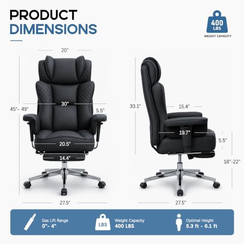 Office Desk Chair, High-Back Big and Tall Leather Chair with Footrest - Image 2
