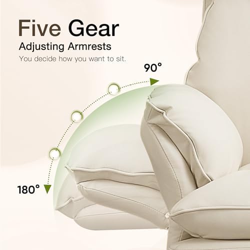 JOMEED Cloud Cross Legged Office Chair with Footrest,Flip Armrest,Beige - Image 4