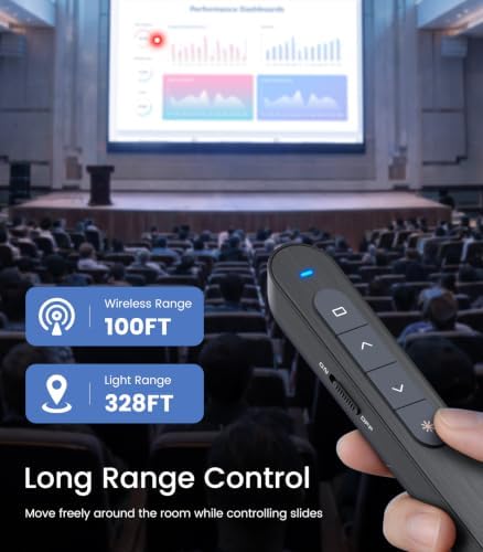 Wireless Presenter, Hyperlink Volume Control Presentation Clicker RF 2.4GHz USB PowerPoint Clicker Presentation Remote Control Pointer Slide Advancer (Black) - Image 4