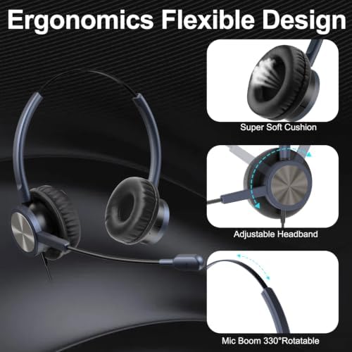 USB Headset with Noise Cancelling Microphone & Mic Mute, Stereo Computer Headphone for Call Center Office Business PC Softphone Calls Microsoft Teams Skype Chat, Clear Voice for Voice Recognition - Image 6
