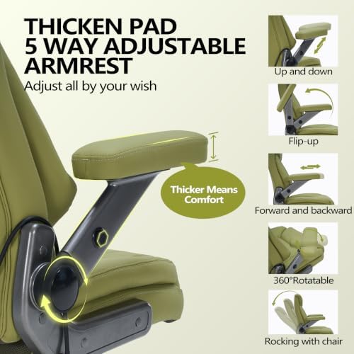 600lbs Big and Tall Office Chair with Lumbar Support 5 Way Adjustable Armrest Heavy Duty Ergonomic Office Chair Executive OfficeChair Extra Wide and Oversized (Avocado Green) - Image 3