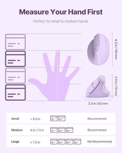 Ergonomic Mouse, USB+Bluetooth Dual Connection, Wireless Vertical Mouse for Reducing Wrist Pain, 1000/1600/2400 DPI, Ergo Mouse with Quiet Click for Windows Mac OS PC Computer Laptop, Purple - Image 5
