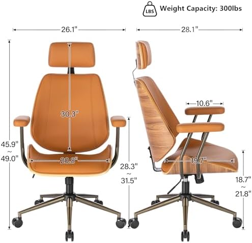 High Back Ergonomic Office Chair, with Headrest & Arms, Brown - Image 3