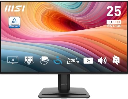 msi PRO MP251 E2 24.5-inch IPS 1920 x 1080 (FHD) Gaming Office Monitor, 120Hz, Adaptive-Synch, HDR Ready, HDMI, VGA & Display Port,VESA Mountable, Tilt, Speaker, 1ms, Black by Unknown