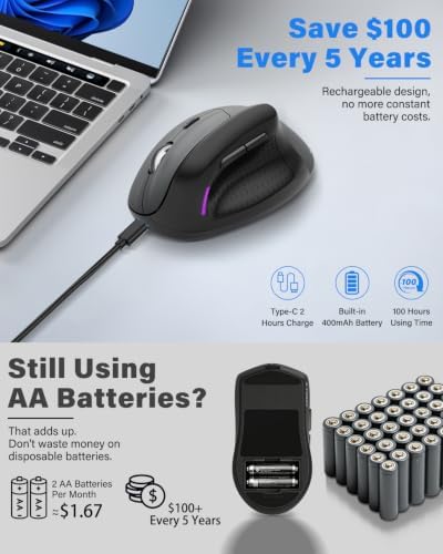 X45 Ergonomic Vertical Mouse, Bluetooth & Wireless Mice, Quiet Clicks - Image 4