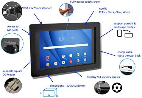 Anti-Theft Acrylic VESA Enclosure for Galaxy TAB A E S 8" 8.4" Tablet with Free Wall Mount Kit & 90-Degree Angle Charge Cable (TAB A 8.0 w S-Pen SM-P200, Black) - Image 3