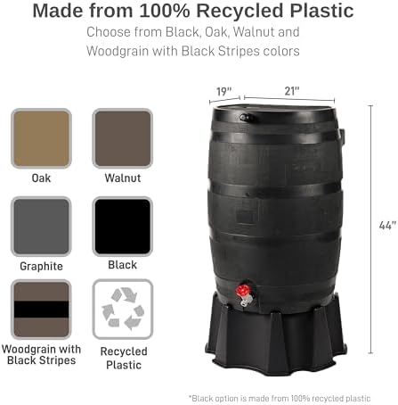 RTS Home Accents 50-Gallon ECO Rain Barrel Made with 100% Recycled Plastic, Flat Back Rain Water Collection Barrel, Stand Included, Black - Image 3
