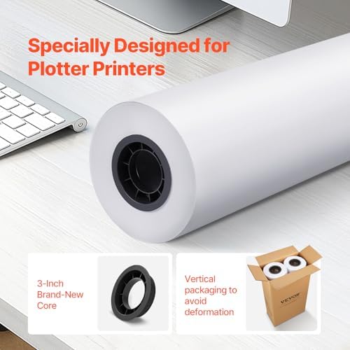 VEVOR Wide Format Paper, 24 in x 500 ft Plotter Paper, 2 Rolls CAD Bond Rolls with 3 in Core, 20 LB Bond Paper Rolls, Idea for CAD Drawings, Engineering Plans, GIS Maps & Architectural Designs - Image 2