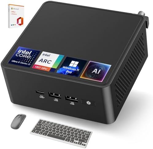 ASUS NUC 15 Pro AI Mini PC, Intel Series 2 Ultra 5 225H (14C/14T, up to 4.9GHz), 32GB DDR5 RAM, 1TB PCIe SSD, Win 11 Pro, Intel Arc 130T, Thunderbolt 4, WiFi 7, Wireless KB & MSE, Office 2019 LT by Unknown
