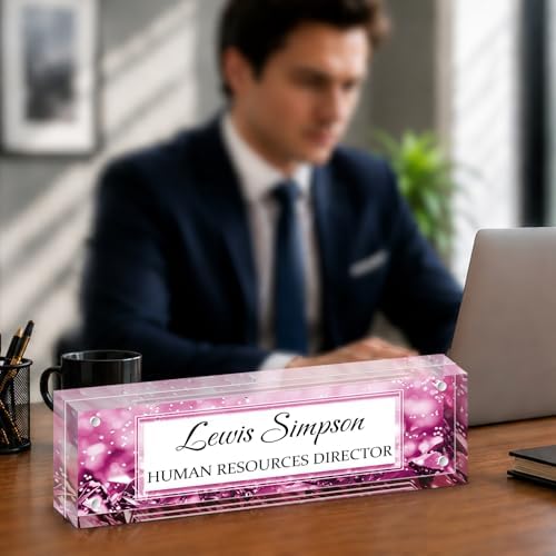 Desk Name Plate Personalized, Desk Double sided pattern Name Plate Personalized Office Desk Decor for Women and Men , Teacher Nurse Boss Employee Appreciation Gifts (purple gemstone, fixed pattern) by Unknown