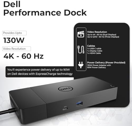 Dell WD19S 130W Dock Bundle, Dual Monitor, 90W PD, USB-C + HDMI + DP Cables + Cloth, Black - Image 3