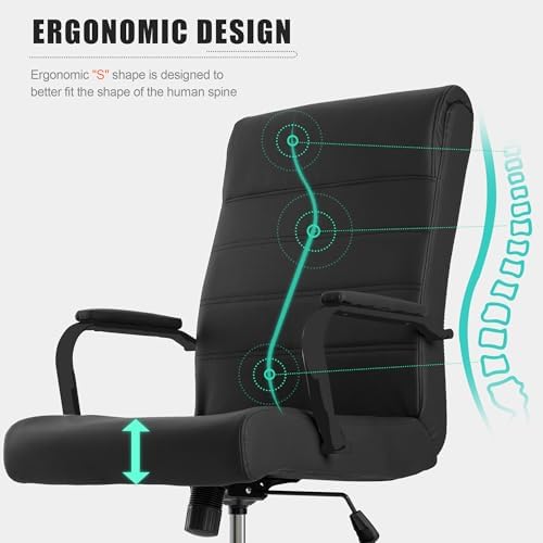 Office Desk Chair,Modern Leather Conference Room Chairs,High Back Home ofiice Chair,Adjustable Height Swivel Executive Computer Chair with Armrest and Padded Seat,Pure Black - Image 5
