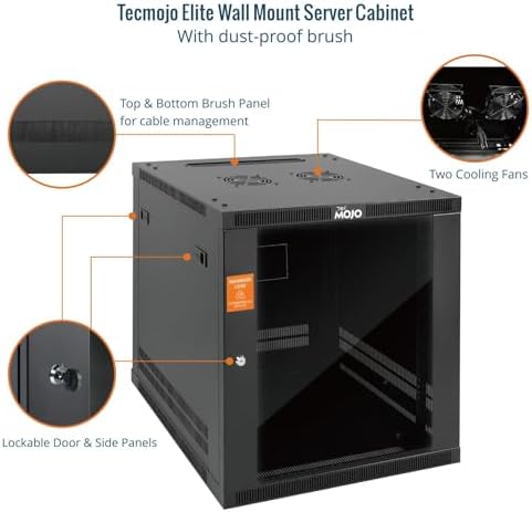 Tecmojo 12U Wall Mount Rack Cabinet, Heavy-Duty 176 Lbs High Load Capacity, 19” Enclosed Server Network Rack with 2 Colling Fans, Glass Door, 23.6” Deep – Elite Collection - Image 4