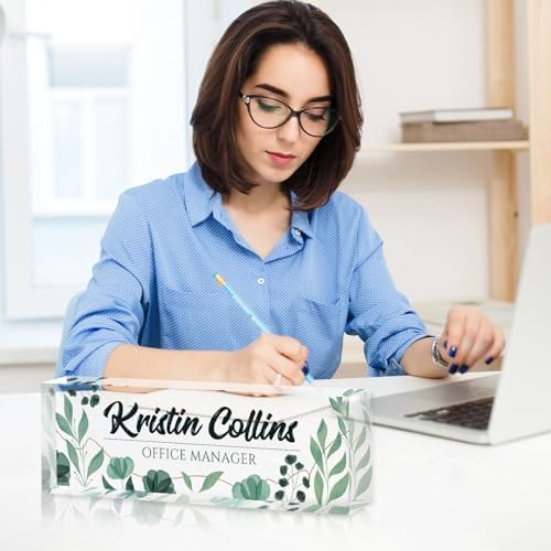 Custom Name Plate for Desk, Personalized Desk Name Plate on Clear Acrylic Glass, Appreciation Gifts for Teacher Employee Boss Coworkers Nurse, Office Desk Accessories for Women Men (Olive) - Image 4