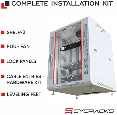15U Wall Mount Server Rack Cabinet, 19 Inch Network and AV Enclosure, 24 Inch Deep, Locking Glass Door, Fan, PDU, 2 Shelves - Image 4