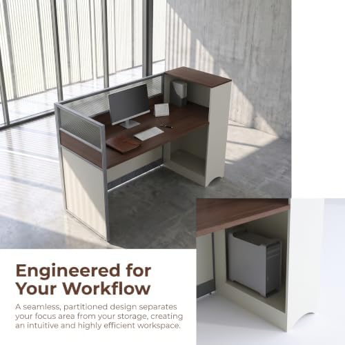 Office Cubicle Workstation Desk with Mute Privacy Panels & Cable Management, Computer Cubicles Desk for Home & Commercial Office Use, Walnut Finish - Image 7