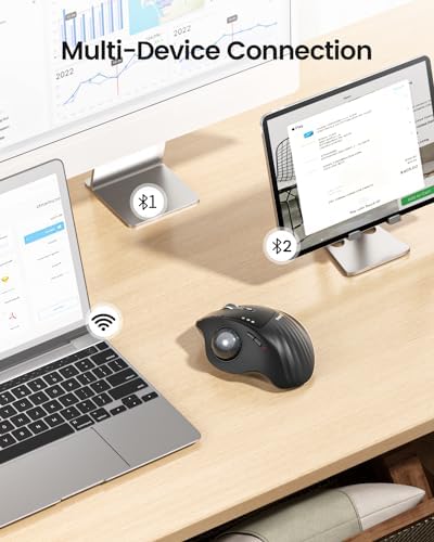 ProtoArc EM01 NL Wireless Trackball Mouse, Rechargeable Thumb Control, Gray - Image 4