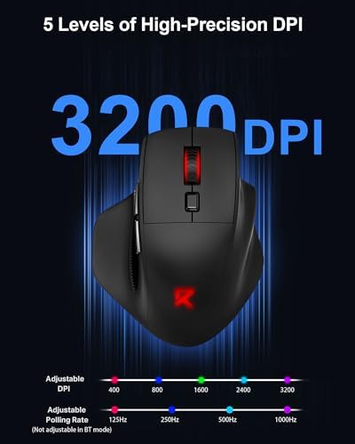Redragon Large Wireless Gaming Mouse for Big Hands, Tri-Modes 2.4G/Bluetooth/Wired Rechargeable Ergo RGB Mouse with 2 Side Buttons, 6 Backlit Modes, Programmable Macro Gamer Mouse - Image 5